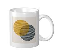 Woshuwo Modern Two Circles with Striped Lines Ceramic Cup, Elegant Coffee Mug Tee Drinkware Water Cup for Home Office 11oz