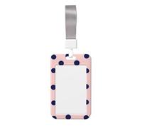 Woshuwo Navy Blue Polka Dots On Light Pink Sliding Id Badge Holder Hard Plastic Work Card Case Name Tag Protector for Nurses Office