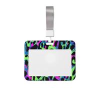 Woshuwo Neon Leopard Print Sliding Id Badge Holder Hard Plastic Work Card Case Name Tag Protector for Nurses Office