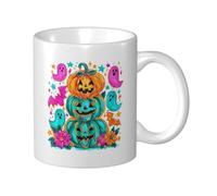 Woshuwo Neon Stack of Three Pumpkins Halloween Ghosts Ceramic Cup, Elegant Coffee Mug Tee Drinkware Water Cup for Home Office 11oz