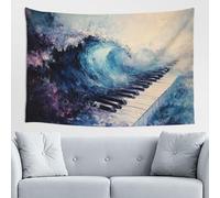 Woshuwo Ocean Wave Crashing Over Piano Keys Tapestry Wall Art For Bedroom Living Room Dorm Modern Aesthetic Tapestry For Parties Backdrop Banner 60x40 Inch