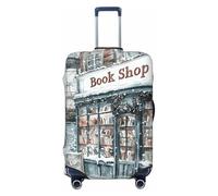 Woshuwo Old Bookshop Christmas Decorated Vintage Elastic Travel Luggage Covers Dustproof Scratch-Resistant Suitcase Protector Fit 22-24 Inch