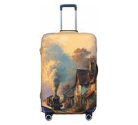 Woshuwo Old Steam Train Country Cottages Sunset Elastic Travel Luggage Covers Dustproof Scratch-Resistant Suitcase Protector Fit 22-24 Inch