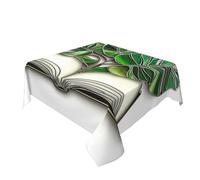 Woshuwo Open Book With Lush Monstera Plant Leaves Table Cloth Washable Dinng Table Covers Decorative For Kitchen 60" X 60"