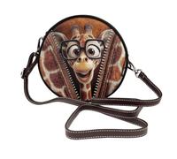 Woshuwo Open Zipper With Giraffe Face Women Round Crossbody Bags Leather Sling Bag Purse