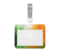 Woshuwo Orange and Bright Green Colors Wave Abstract Sliding Id Badge Holder Hard Plastic Work Card Case Name Tag Protector for Nurses Office