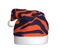 Woshuwo Orange And Navy Blue Tiger Stipes Santa Hat Adult Xmas Headwear Novelty Christmas Hat