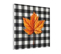Woshuwo Orange Maple Leaf On Black White Checker Canvas Wall Art Poster Aesthetic Print Painting For Dorm Bedroom Living Room,30x30cm Framed