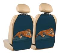 Woshuwo Orange Tiger Lying Down On Dark Teal Car Seat Back Kick Protectors,2 Pack Kick Mats With Storage Pockets For Vehicles To Protect From Dirt Mud Scratches