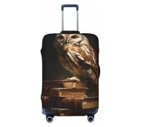 Woshuwo Owl On Old Book Stack Dark Academia Elastic Travel Luggage Covers Dustproof Scratch-Resistant Suitcase Protector Fit 22-24 Inch