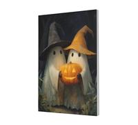 Woshuwo Pair Of Cute Ghosts Holding Carved Pumpkin Canvas Wall Art Poster Aesthetic Print Painting For Dorm Bedroom Living Room,30x45cm Framed