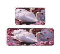 Woshuwo Pair Of Swans In The Lake Kitchen Rugs Set Of 2 Non-Slip Floor Mat Runner Rug Doormat Area Carpet Laundry Room Kitchen Decor
