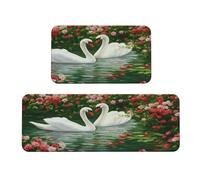 Woshuwo Pair Of Swans In The Lake Rose Kitchen Rugs Set Of 2 Non-Slip Floor Mat Runner Rug Doormat Area Carpet Laundry Room Kitchen Decor