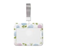 Woshuwo Pastel Blue Pink Green Watercolor Hydrangeas Sliding Id Badge Holder Hard Plastic Work Card Case Name Tag Protector for Nurses Office