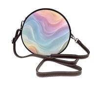 Woshuwo Pastel Gradient Waves Abstract Curves Women Round Crossbody Bags Leather Sling Bag Purse