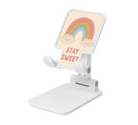 Woshuwo Pastel Rainbow And Clouds Stay Sweet Foldable Cell Phone Stand Adjustable Angle Height Desktop Portable Cellphone Cradle Compatible With All Smartphone White-Style