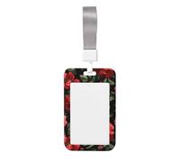 Woshuwo Pattern of Red Flowers Sliding Id Badge Holder Hard Plastic Work Card Case Name Tag Protector for Nurses Office