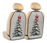 Woshuwo Pine Tree In The Snow With A Red Bow Car Seat Back Kick Protectors,2 Pack Kick Mats With Storage Pockets For Vehicles To Protect From Dirt Mud Scratches