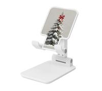 Woshuwo Pine Tree In The Snow With A Red Bow Foldable Cell Phone Stand Adjustable Angle Height Desktop Portable Cellphone Cradle Compatible With All Smartphone White-Style
