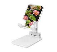 Woshuwo Pink And Beige White Lotus Flowers Foldable Cell Phone Stand Adjustable Angle Height Desktop Portable Cellphone Cradle Compatible With All Smartphone White-Style