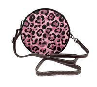Woshuwo Pink And Black Leopard Pattern Print Women Round Crossbody Bags Leather Sling Bag Purse