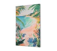 Woshuwo Pink Beach Waves Wild Flowers Vintage Canvas Wall Art Poster Aesthetic Print Painting For Dorm Bedroom Living Room,30x45cm Framed
