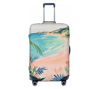 Woshuwo Pink Beach Waves Wild Flowers Vintage Elastic Travel Luggage Covers Dustproof Scratch-Resistant Suitcase Protector Fit 22-24 Inch