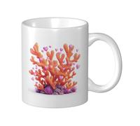 Woshuwo Pink Coral with Hearts Shape Bubbles Ceramic Cup, Elegant Coffee Mug Tee Drinkware Water Cup for Home Office 11oz