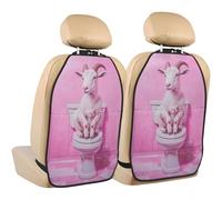 Woshuwo Pink Goat On Toilet Funny Bathroom Car Seat Back Kick Protectors,2 Pack Kick Mats With Storage Pockets For Vehicles To Protect From Dirt Mud Scratches