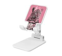 Woshuwo Pink Leopard Coquette Bow Trendy Foldable Cell Phone Stand Adjustable Angle Height Desktop Portable Cellphone Cradle Compatible With All Smartphone White-Style