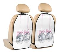 Woshuwo Pink Ribbon Silver Disco Balls Car Seat Back Kick Protectors,2 Pack Kick Mats With Storage Pockets For Vehicles To Protect From Dirt Mud Scratches