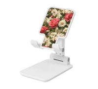 Woshuwo Pink Roses And White Daisies Foldable Cell Phone Stand Adjustable Angle Height Desktop Portable Cellphone Cradle Compatible With All Smartphone White-Style