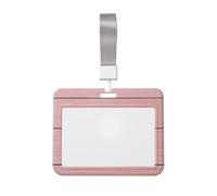 Woshuwo Pink Wood Grain Texture Horizontal Sliding Id Badge Holder Hard Plastic Work Card Case Name Tag Protector for Nurses Office