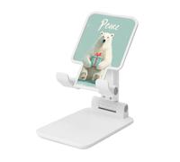 Woshuwo Polar Bear Holding A Small Wrapped Gift Foldable Cell Phone Stand Adjustable Angle Height Desktop Portable Cellphone Cradle Compatible With All Smartphone White-Style