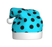 Woshuwo Polka Dot Pattern Cyan Black Santa Hat Adult Xmas Headwear Novelty Christmas Hat