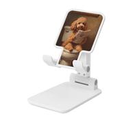 Woshuwo Poodle Reading On Toilet Seat Foldable Cell Phone Stand Adjustable Angle Height Desktop Portable Cellphone Cradle Compatible With All Smartphone White-Style
