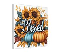 Woshuwo Pumpkins Sunflowers And Word Blessed Canvas Wall Art Poster Aesthetic Print Painting For Dorm Bedroom Living Room,30x30cm Framed