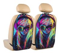 Woshuwo Rainbow Beautiful Girl With Long Hair Car Seat Back Kick Protectors,2 Pack Kick Mats With Storage Pockets For Vehicles To Protect From Dirt Mud Scratches