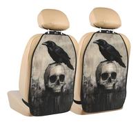Woshuwo Raven Sitting Upon A Skull Dark Car Seat Back Kick Protectors,2 Pack Kick Mats With Storage Pockets For Vehicles To Protect From Dirt Mud Scratches