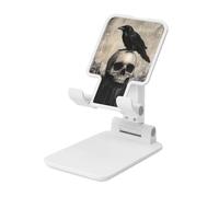 Woshuwo Raven Sitting Upon A Skull Dark Foldable Cell Phone Stand Adjustable Angle Height Desktop Portable Cellphone Cradle Compatible With All Smartphone White-Style