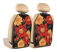 Woshuwo Red And Gold Dahlias Car Seat Back Kick Protectors,2 Pack Kick Mats With Storage Pockets For Vehicles To Protect From Dirt Mud Scratches