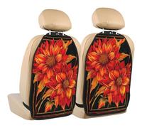 Woshuwo Red And Gold Dahlias Flowers Car Seat Back Kick Protectors,2 Pack Kick Mats With Storage Pockets For Vehicles To Protect From Dirt Mud Scratches