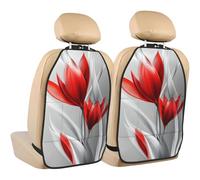 Woshuwo Red And White Abstract Red Tulip Car Seat Back Kick Protectors,2 Pack Kick Mats With Storage Pockets For Vehicles To Protect From Dirt Mud Scratches