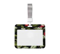 Woshuwo Red Berries with White Flowers Sliding Id Badge Holder Hard Plastic Work Card Case Name Tag Protector for Nurses Office