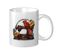 Woshuwo Red Bird On Sewing Machine Flowers Ceramic Cup, Elegant Coffee Mug Tee Drinkware Water Cup for Home Office 11oz