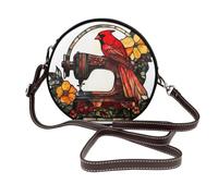 Woshuwo Red Bird On Sewing Machine Flowers Women Round Crossbody Bags Leather Sling Bag Purse