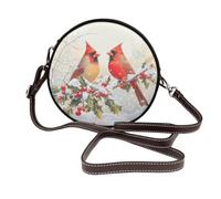 Woshuwo Red Bird Perched On Holly Branch Women Round Crossbody Bags Leather Sling Bag Purse