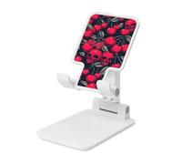 Woshuwo Red Cherries With Skull Faces On Black Foldable Cell Phone Stand Adjustable Angle Height Desktop Portable Cellphone Cradle Compatible With All Smartphone White-Style