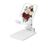 Woshuwo Red Christmas Poinsettias Pine Sprigs Foldable Cell Phone Stand Adjustable Angle Height Desktop Portable Cellphone Cradle Compatible With All Smartphone White-Style
