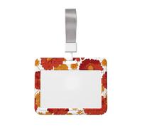 Woshuwo Red Flower Yellow Leaf Sliding Id Badge Holder Hard Plastic Work Card Case Name Tag Protector for Nurses Office